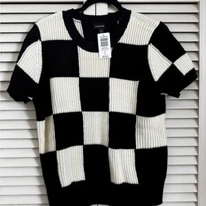 Torrid Crewneck Black and White Checkered Sweater